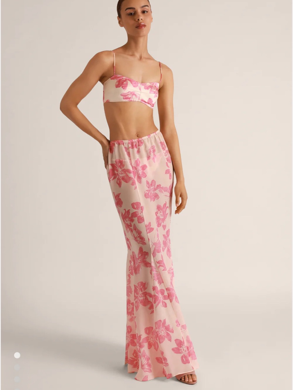 Kiki de Montparnasse Papillon and Orchid Pink Floral Chiffon Maxi Skirt L